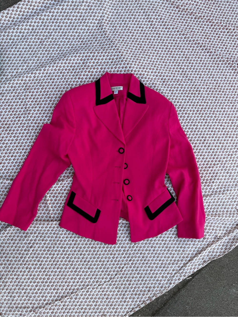 vintage bebe Hot Pink Blazer with Black Trim